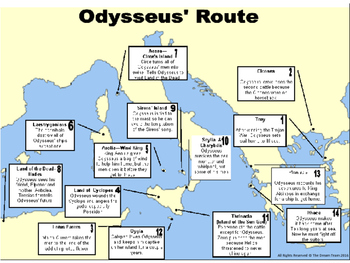 Preview of Odyssey Map Graphic Organizer Sequencing Odysseus' Travels