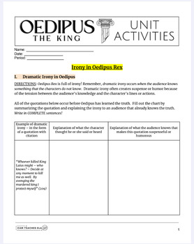 Preview of Oedipus Rex Lesson: Irony in Oedipus Work Packet + Irony Prezi with Guided Notes