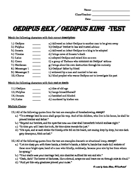 Oedipus Rex Oedipus The King Test Answer Key By Not2cool4school