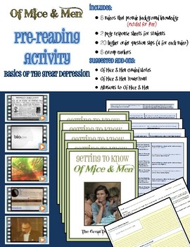 Preview of Of Mice & Men Extension: Pre-Reading Kit