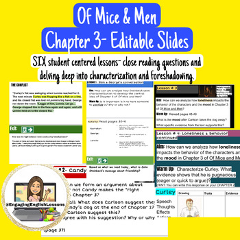 Preview of Of Mice and Men - Chapter 3 Editable Slides
