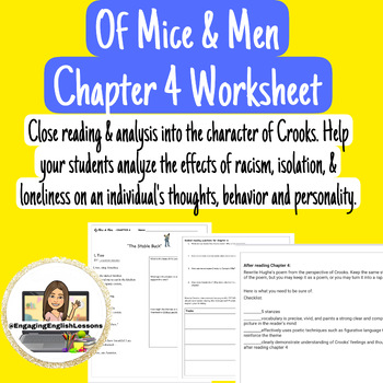 Preview of Of Mice and Men Chapter 4 Worksheet- Crooks