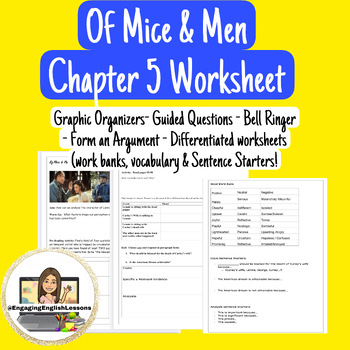 Preview of Of Mice and Men - Chapter 5 - Worksheet - Analyzing Lennie's Mistake