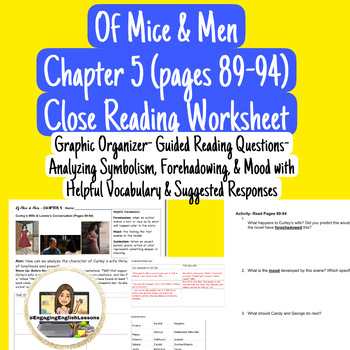 Preview of Of Mice and Men- Chapter 5 Worksheet Curley's Wife & Lennie's Conversation