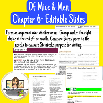 Preview of Of Mice and Men - Chapter 6 Editable Slides