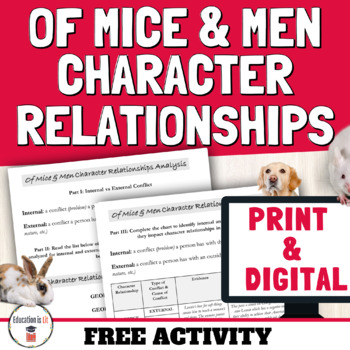 Preview of Print & Digital Of Mice and Men Character Analysis Types of Conflict Worksheets
