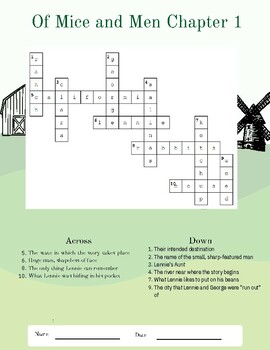 Of Mice and Men Crossword Puzzle: Chapter 1 by Procrastinator Educator