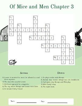 Of Mice and Men Crossword Puzzle: Chapter 3 by Procrastinator Educator