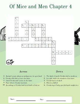 Of Mice and Men Crossword Puzzle: Chapter 4 by Procrastinator Educator