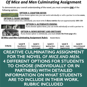Preview of Of Mice and Men Culminating Assignment - 4 different creative options