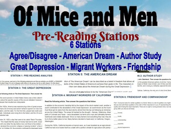 Preview of Of Mice and Men Pre-Reading Stations
