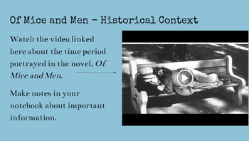 Preview of Of Mice and Men Prereading Activity: Historical Background + Inference Practice