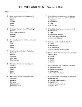 Of Mice and Men Quizzes - Chapters 1-6 with Answer Key by Subject