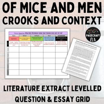 Preview of Of Mice and Men Assessment Task | Extract Question on Crooks & Context