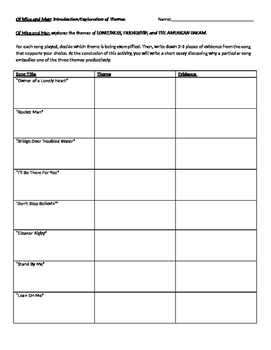 Preview of Of Mice and Men Theme through 17 Songs HANDOUT