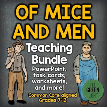 Preview of Of Mice and Men Unit Plan Bundle: PowerPoint, Task Cards, Worksheets