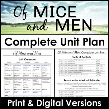 Preview of Of Mice and Men Unit Plan With 3 Weeks of Lesson Plans and Activities