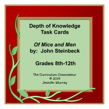 Preview of Of Mice and Men, by John Steinbeck: Depth of Knowledge (DOK) Task Cards