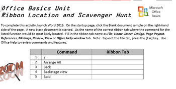 Preview of Office 2013 Basics Unit - Ribbon Location Scavenger Hunt