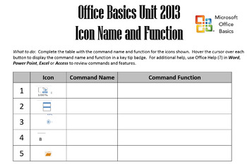 Preview of Office 2013 Basics Unit - Icon Name and Function