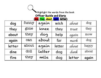 Preview of Officer Buckle and Gloria - Find the Word Worksheets