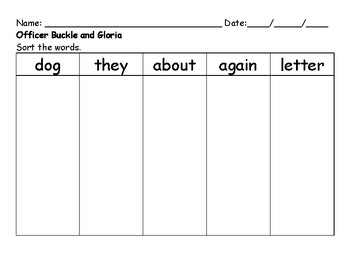 Preview of Officer Buckle and Gloria - Sort the Words by Font Worksheet