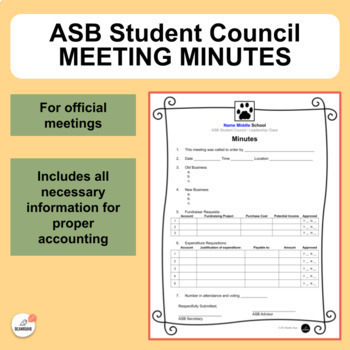 Preview of Official Meeting Minutes - ASB/Student Council - adapt for any club - editable