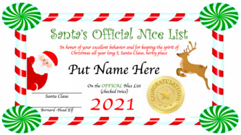 Preview of Official Nice List Certificate from Santa
