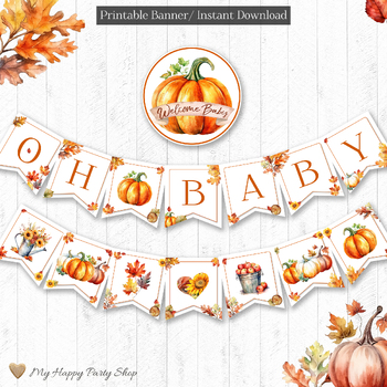 Preview of Oh Baby Banner, Pumpkin Banner, Pumpkin Baby Shower Banner, PRINTABLE