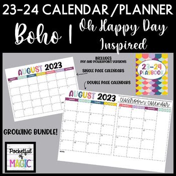 Preview of Oh Happy Day Calendar | Boho Planner | 23-24 Planner | Cute Teacher Planner