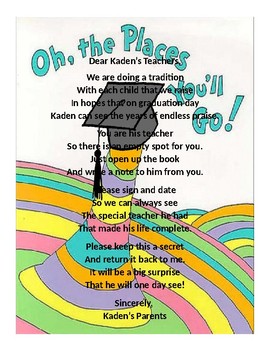Preview of Oh The Places You'll Go Graduation Letter to Teacher- Boy