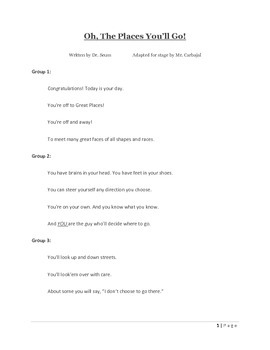 Preview of "Oh, The Places You'll Go!" Readers Theater Stage Play Script