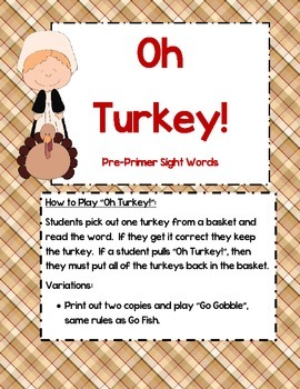 Preview of Oh Turkey! - Pre-Primer sight word game