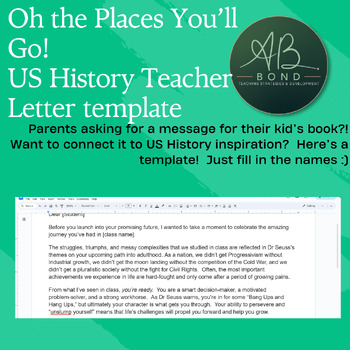 Preview of Oh the Places You'll Go- US History Teacher Letter Template