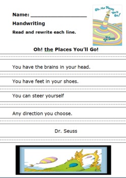 Preview of Oh! the Places You'll Go Handwriting