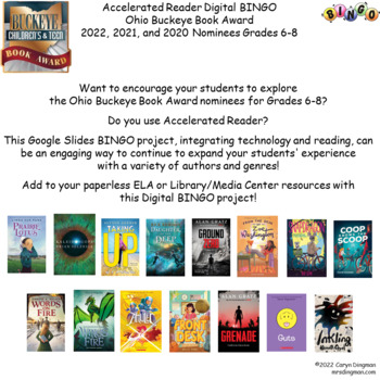 Preview of Ohio Buckeye Book Award 2022, 2021, 2020 Nominees Grades 6-8 Digital Book BINGO 