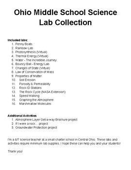 Preview of Ohio MS Science Labs/Activities