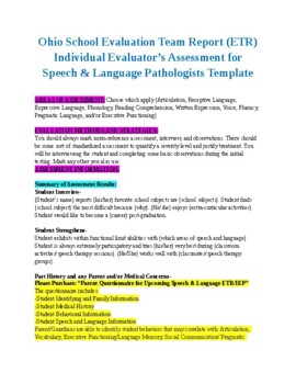 Preview of Ohio School ETR Individual Evaluator’s Assessment for SLP Template