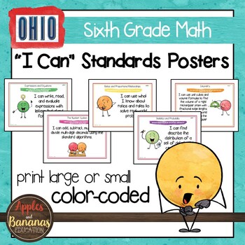 Preview of Ohio Standards for Sixth Grade MATH "I Can" Posters