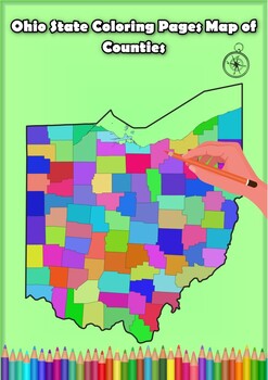 Preview of Ohio State Coloring Pages Map of Counties Highlighting Rivers Lakes Cities