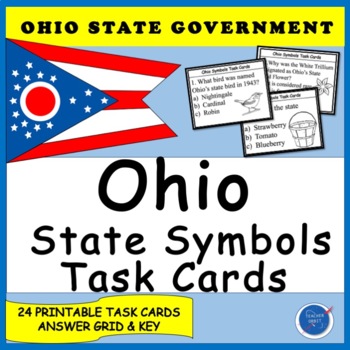 Preview of Ohio State Symbols Task Cards - State Government - Social Studies Activity
