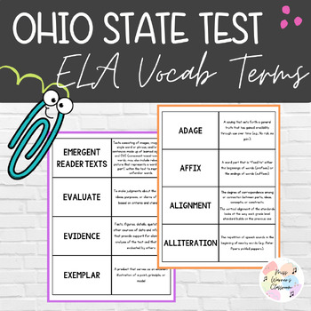 Preview of Ohio State Test - ELA Commonly Used Terms - Flash Cards