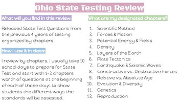 Preview of Ohio State Test Science 8 Review Questions (By Chapter/Content)