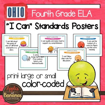 Preview of Ohio's Learning Standards Fourth Grade ELA "I Can"  Posters