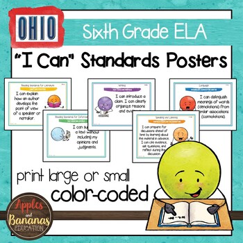 Preview of Ohio's Learning Standards Sixth Grade ELA "I Can"  Posters