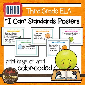 Preview of Ohio's Learning Standards Third Grade ELA "I Can"  Posters