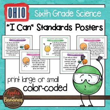 Preview of Ohio's Learning Standards for Science - Sixth Grade "I Can" Posters