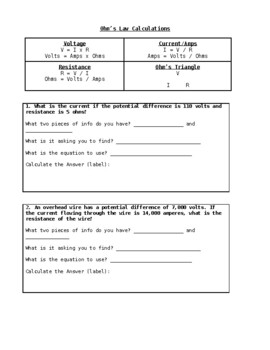 Preview of Ohm's Law Calculations