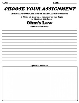 Preview of Ohm's Law Choice Board Worksheet