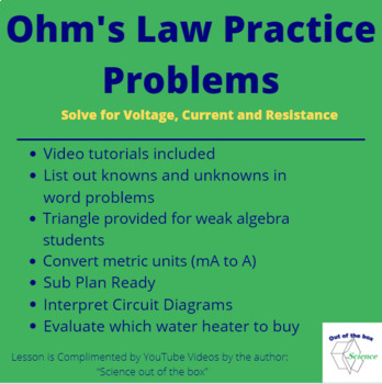 Preview of Ohm's Law Practice Problems (video tutorial) solve for V, I, R